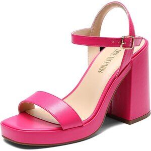 Women's Hot Pink  Open Toe Chunky Ankle Strap Stylish Sandal Comfort Heel Shoe